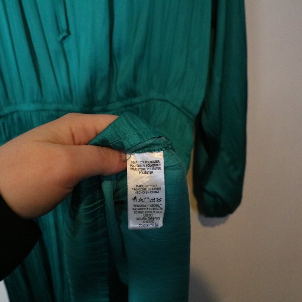 Current Air Anthropologie Pleated Tiered Drop Waist Satin Mini Dress XL Teal - Picture 7 of 8